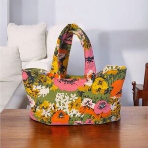 Floral Canvas Tote Bag - Multicolor